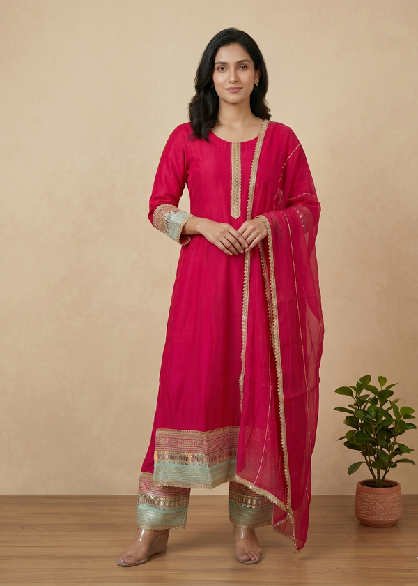 Pink Meena Muslin mirror work Suit set