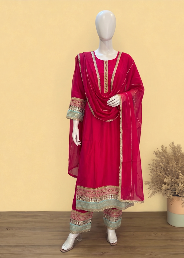 Pink Meena Muslin mirror work Suit set
