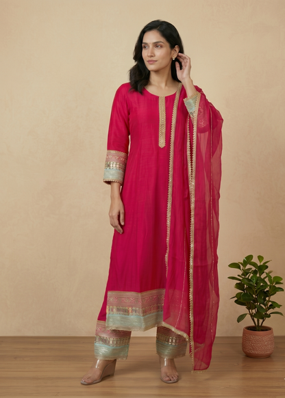 Pink Meena Muslin mirror work Suit set
