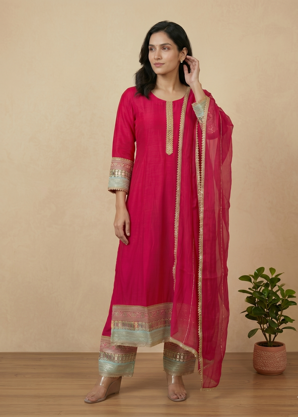 Pink Meena Muslin mirror work Suit set