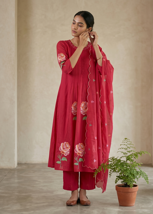 Pink Raasa Bemberg silk A line suit set - Set of 3