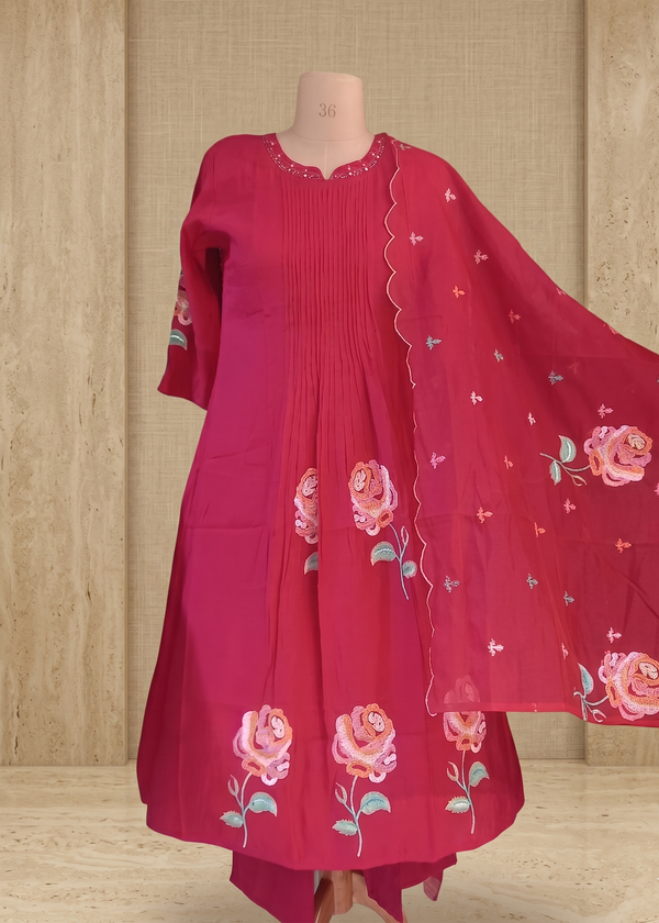 Pink Raasa Bemberg silk A line suit set - Set of 3