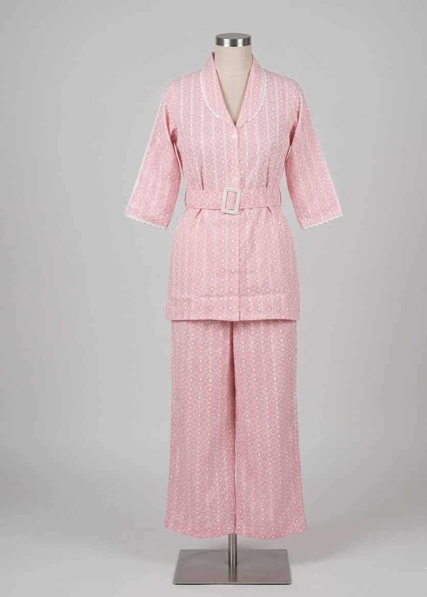 Pink Schiffli Cotton Co-Ord Set