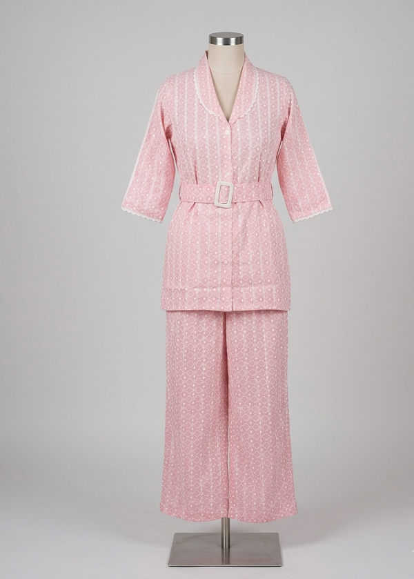 Pink Schiffli Cotton Co-Ord Set