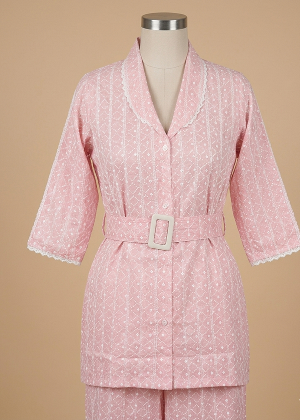Pink Schiffli Cotton Co-Ord Set