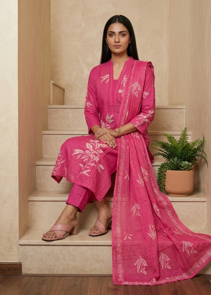 Pink Shama cotton suit set