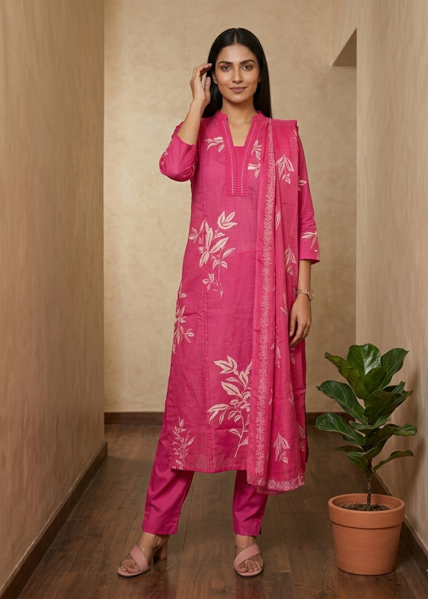 Pink Shama cotton suit set