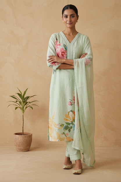 Pista Green Eka Semi lenin Suit Set