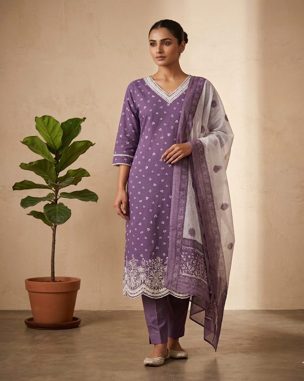Purple Arohi Cotton Suit-Set of 3