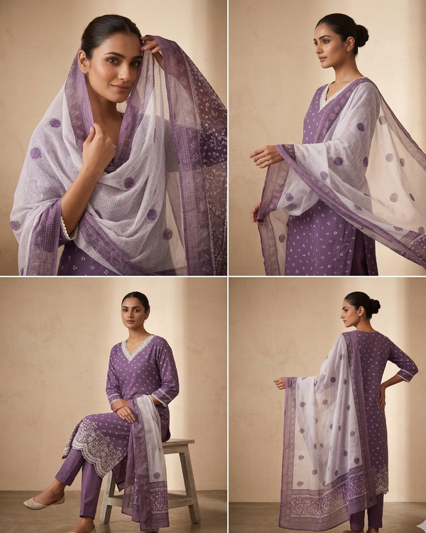 Purple Arohi Cotton Suit-Set of 3