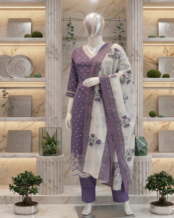Purple Arohi Cotton Suit-Set of 3