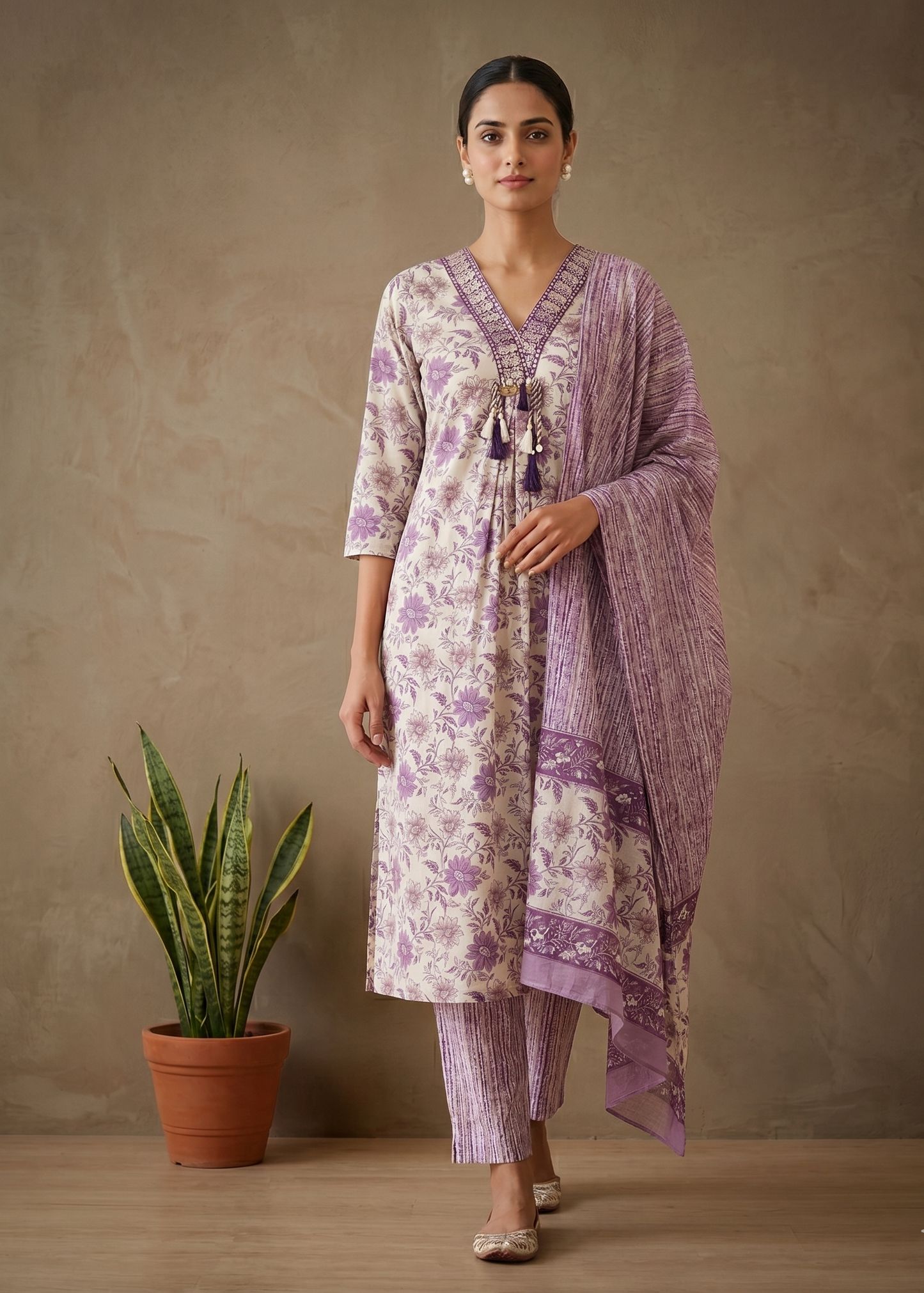Purple Kaya cotton Suit Set - set of  3