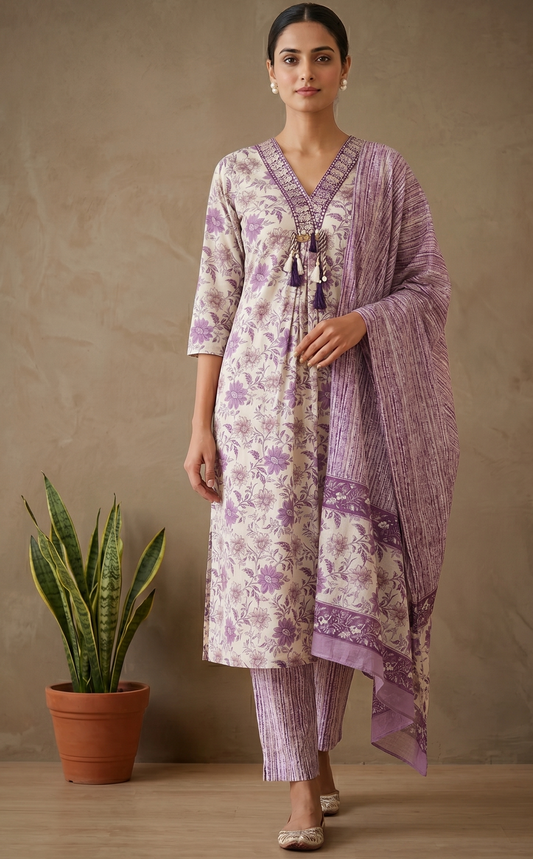 Purple Kaya cotton Suit Set - set of  3