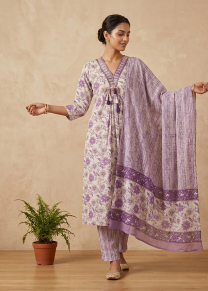Soft cotton purple salwar suit set with kurta and pant
