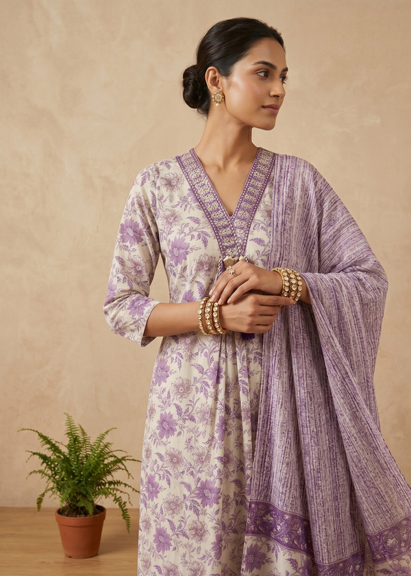 Traditional purple cotton kurta set for festive and casual wear