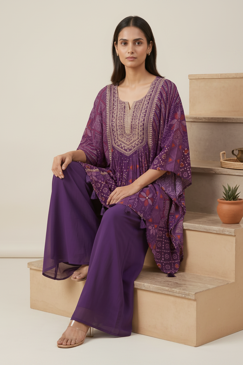 Purple Misha Crepe Kaftan Co-ord