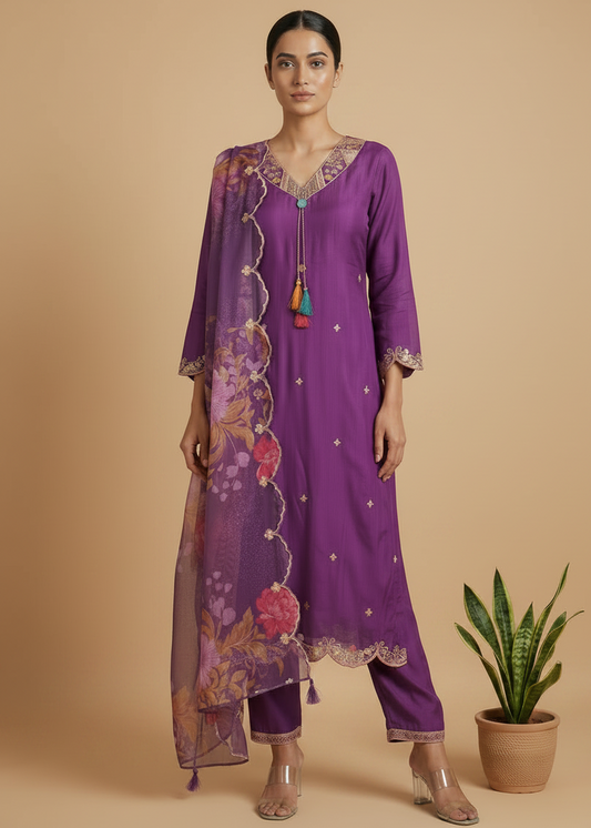 Purple Raashi Dola silk Suit set