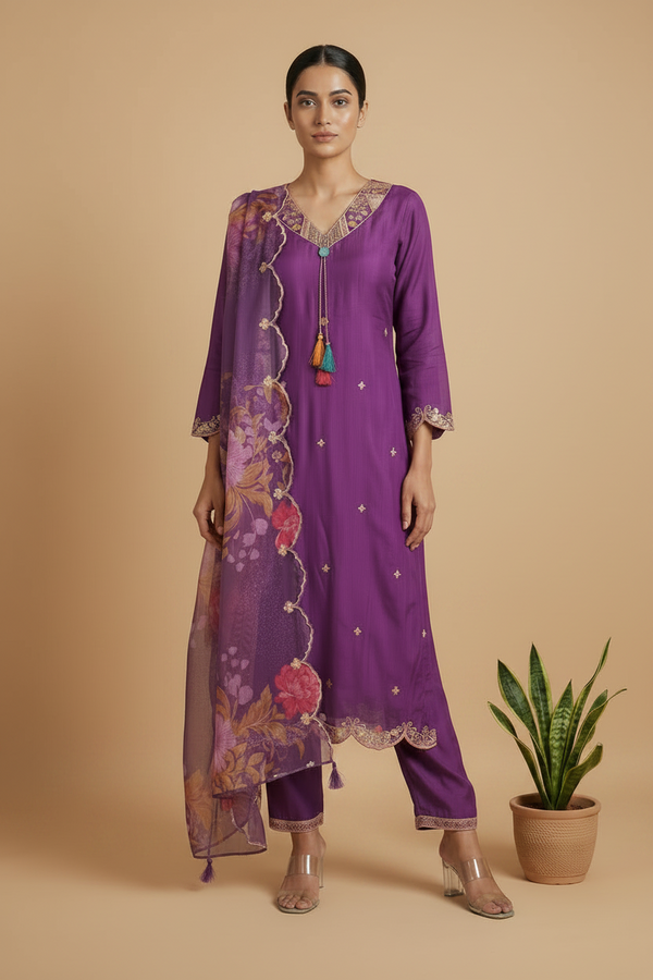 Purple Raashi Dola silk Suit set