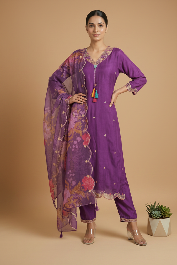 Purple Raashi Dola silk Suit set