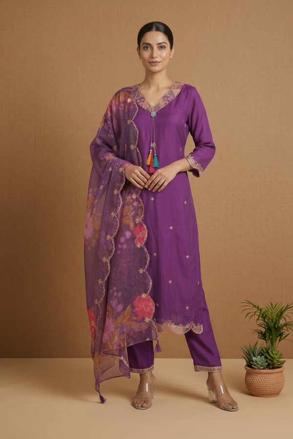 Purple Raashi Dola silk Suit set