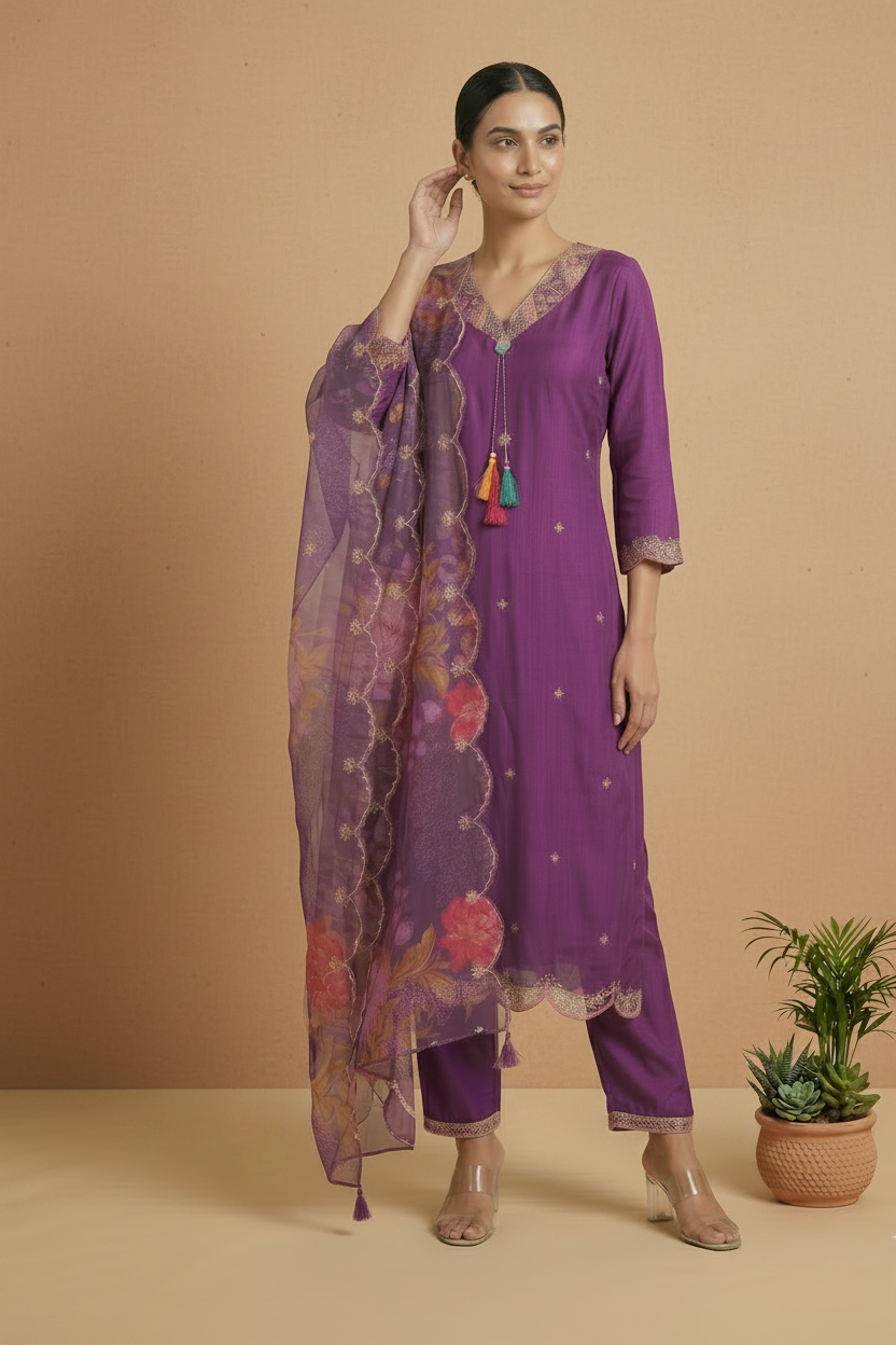 Purple Raashi Dola silk Suit set