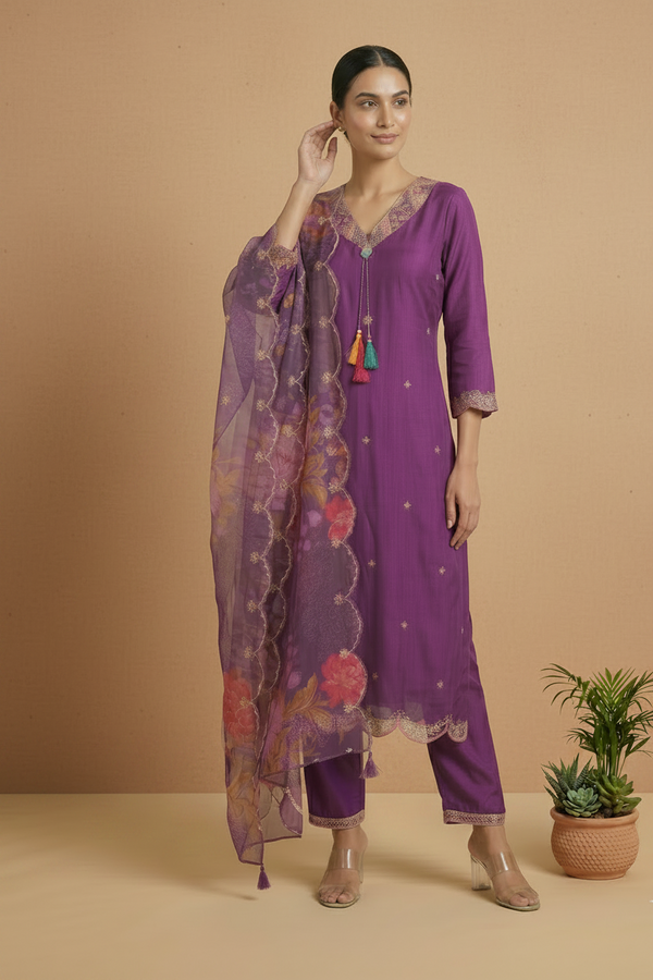 Purple Raashi Dola silk Suit set
