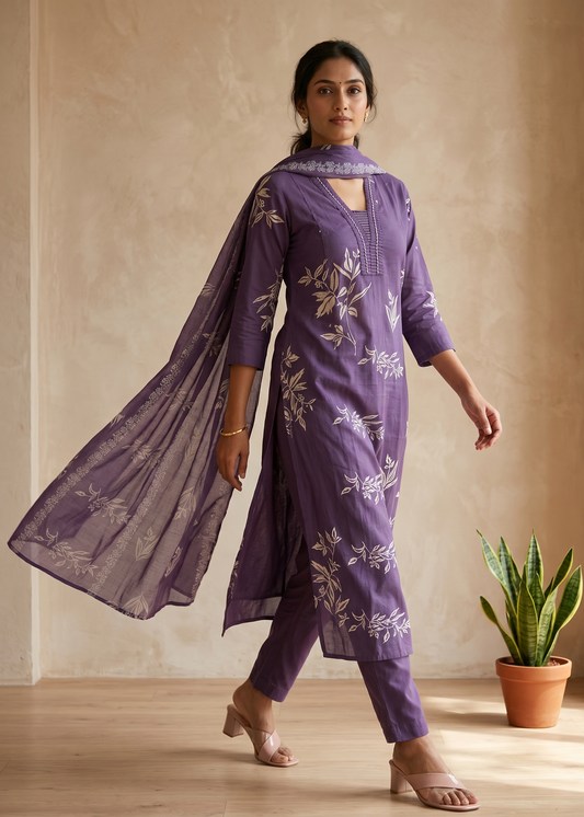Purple Shama cotton suit set