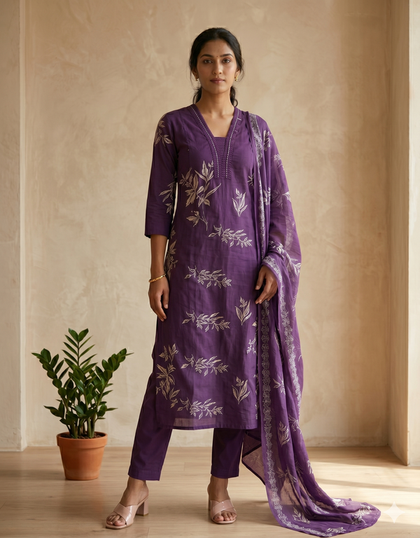 Purple Shama cotton suit set
