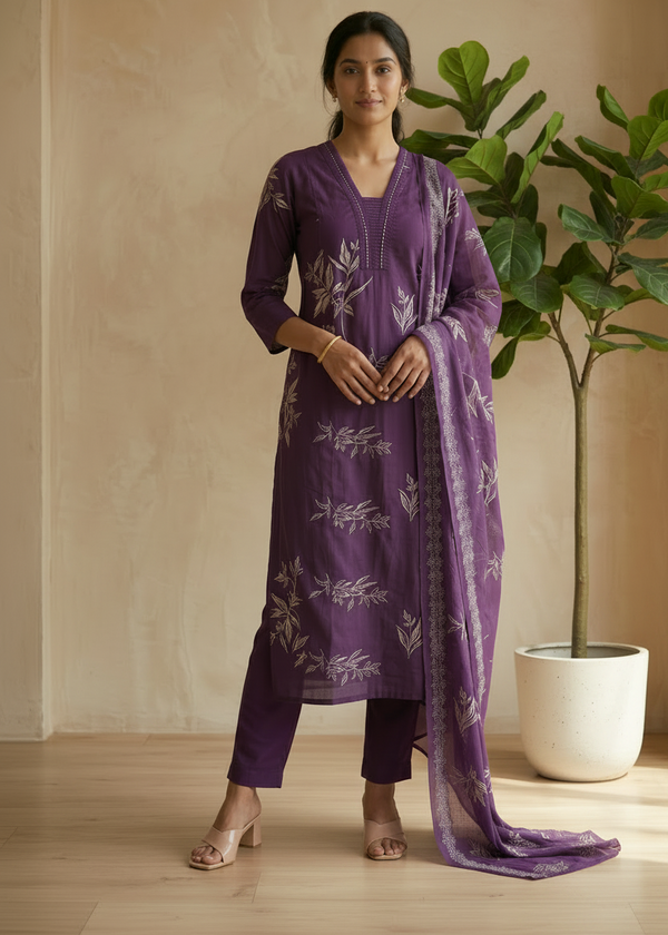 Purple Shama cotton suit set