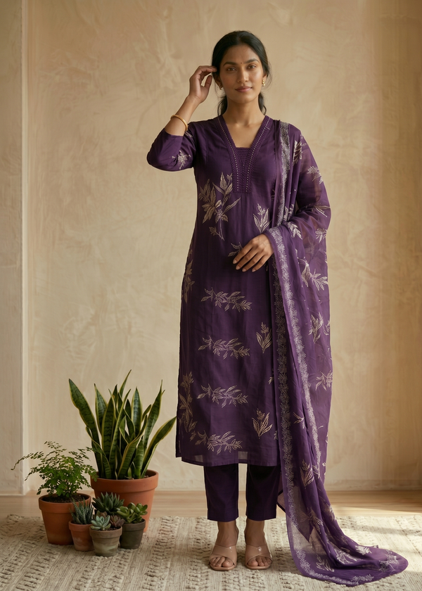 Purple Shama cotton suit set