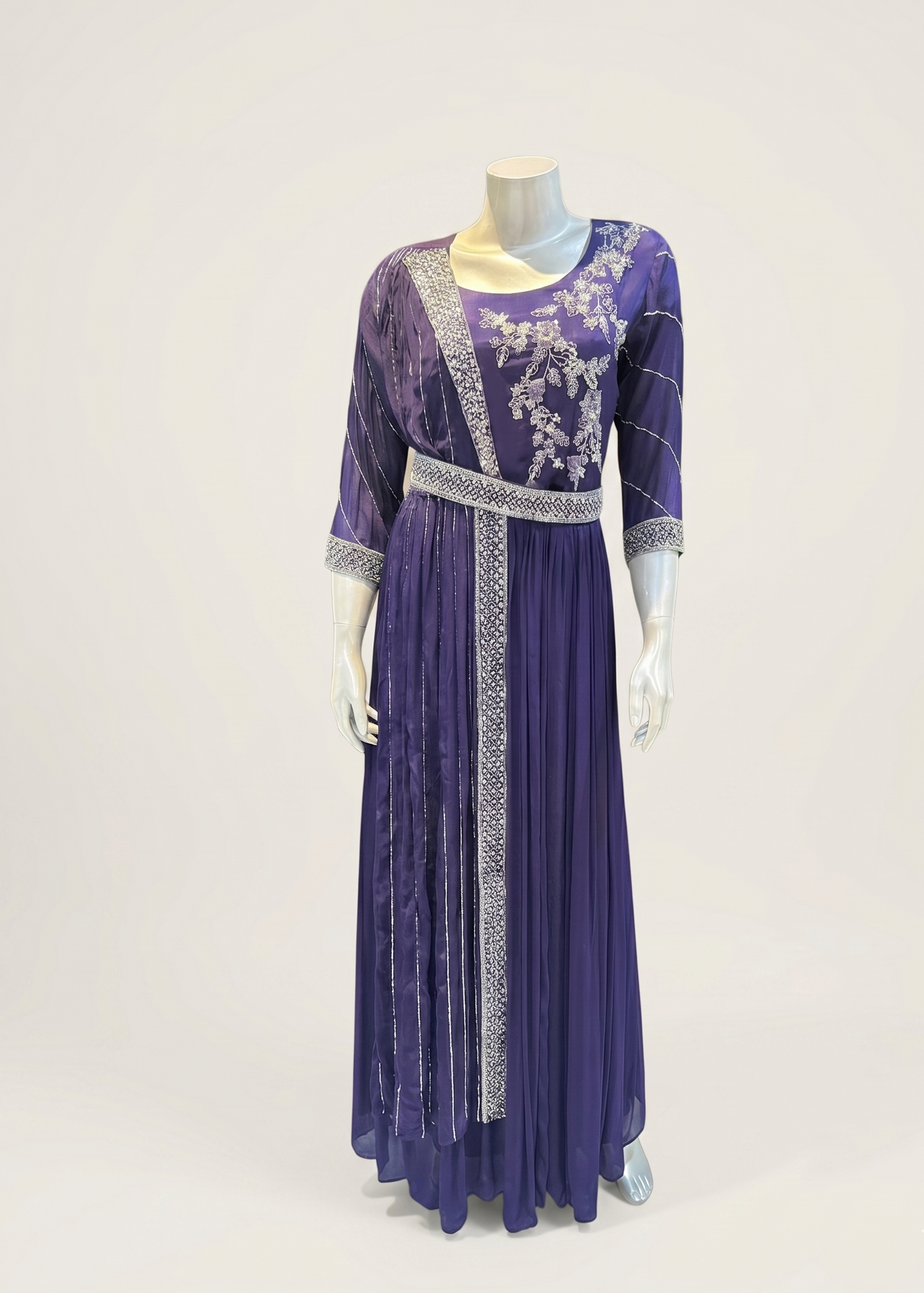 Purple Simran Chinon silk Gown with cutdana work