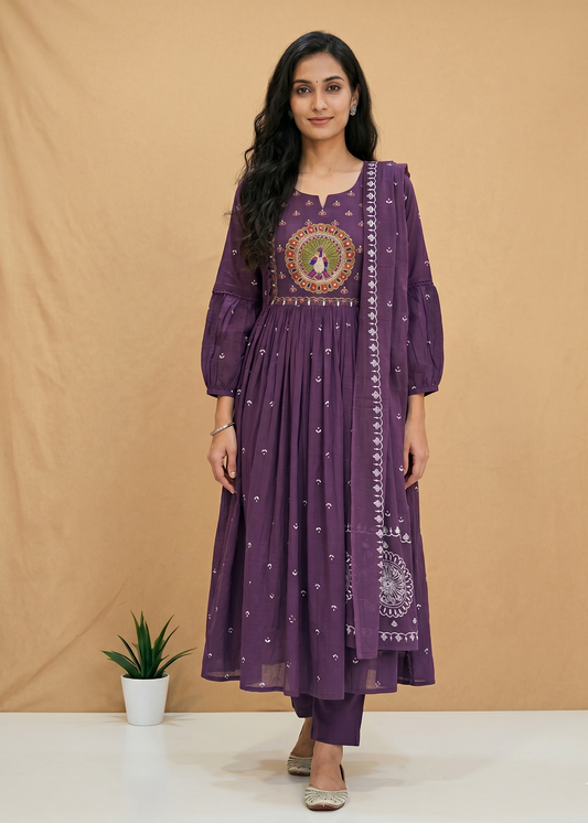 Purple Ziba A Line Cotton Suit set