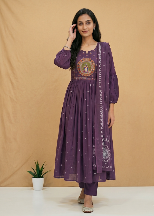 Purple Ziba A Line Cotton Suit set