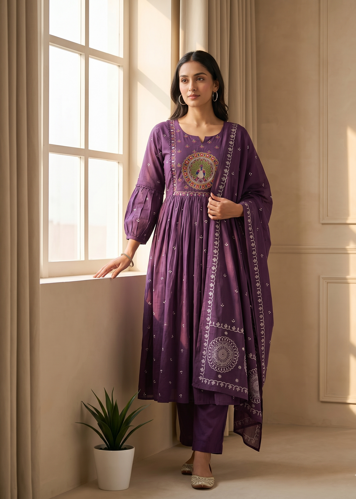 Purple Ziba A Line Cotton Suit set