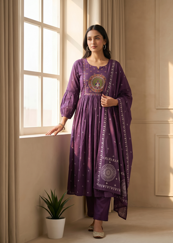 Purple Ziba A Line Cotton Suit set