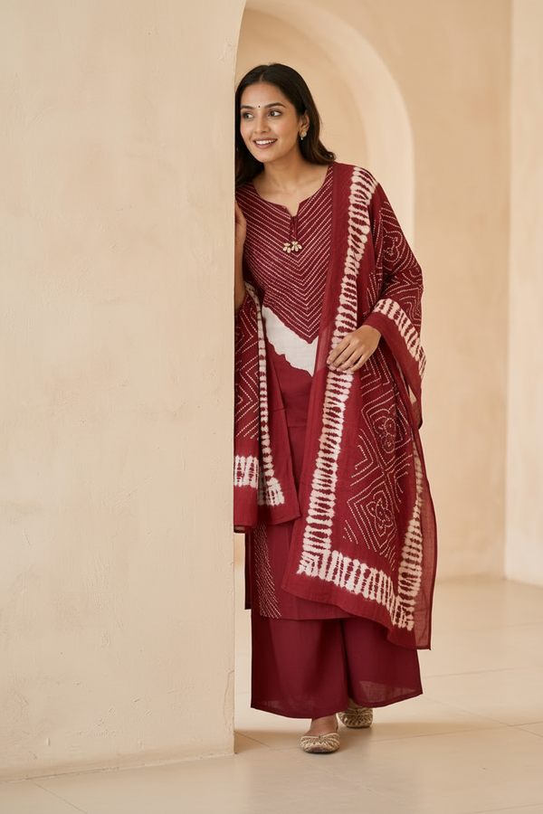 Red Bandini Cotton Suit set   - Best seller