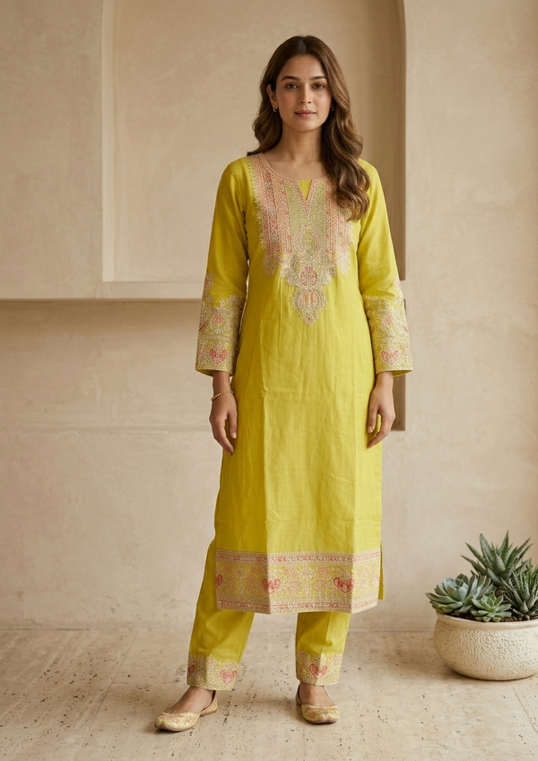 Rosie Yellow Straight Suit Set With Duppata