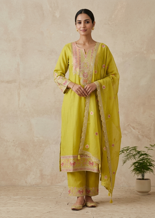 Rosie Yellow Straight Suit Set With Duppata