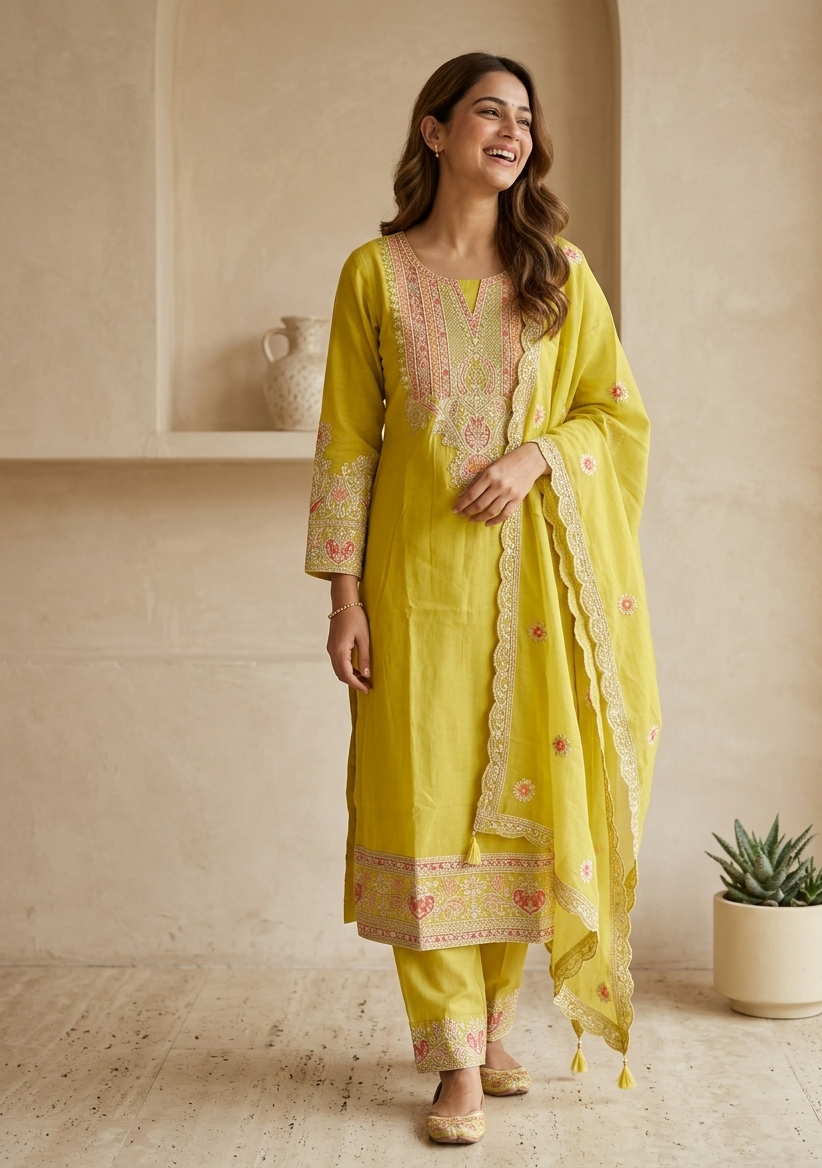 Rosie Yellow Straight Suit Set With Duppata