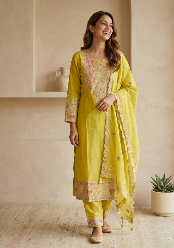 Rosie Yellow Straight Suit Set With Duppata