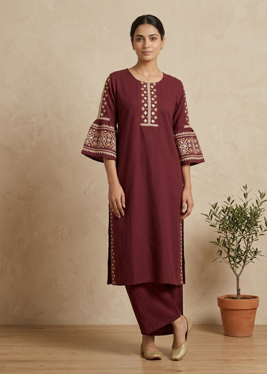 Rust Maroon Elina Flex cotton Kurta Set