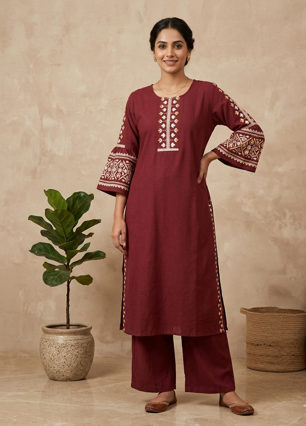 Rust Maroon Elina Flex cotton Kurta Set