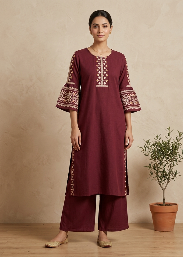 Rust Maroon Elina Flex cotton Kurta Set