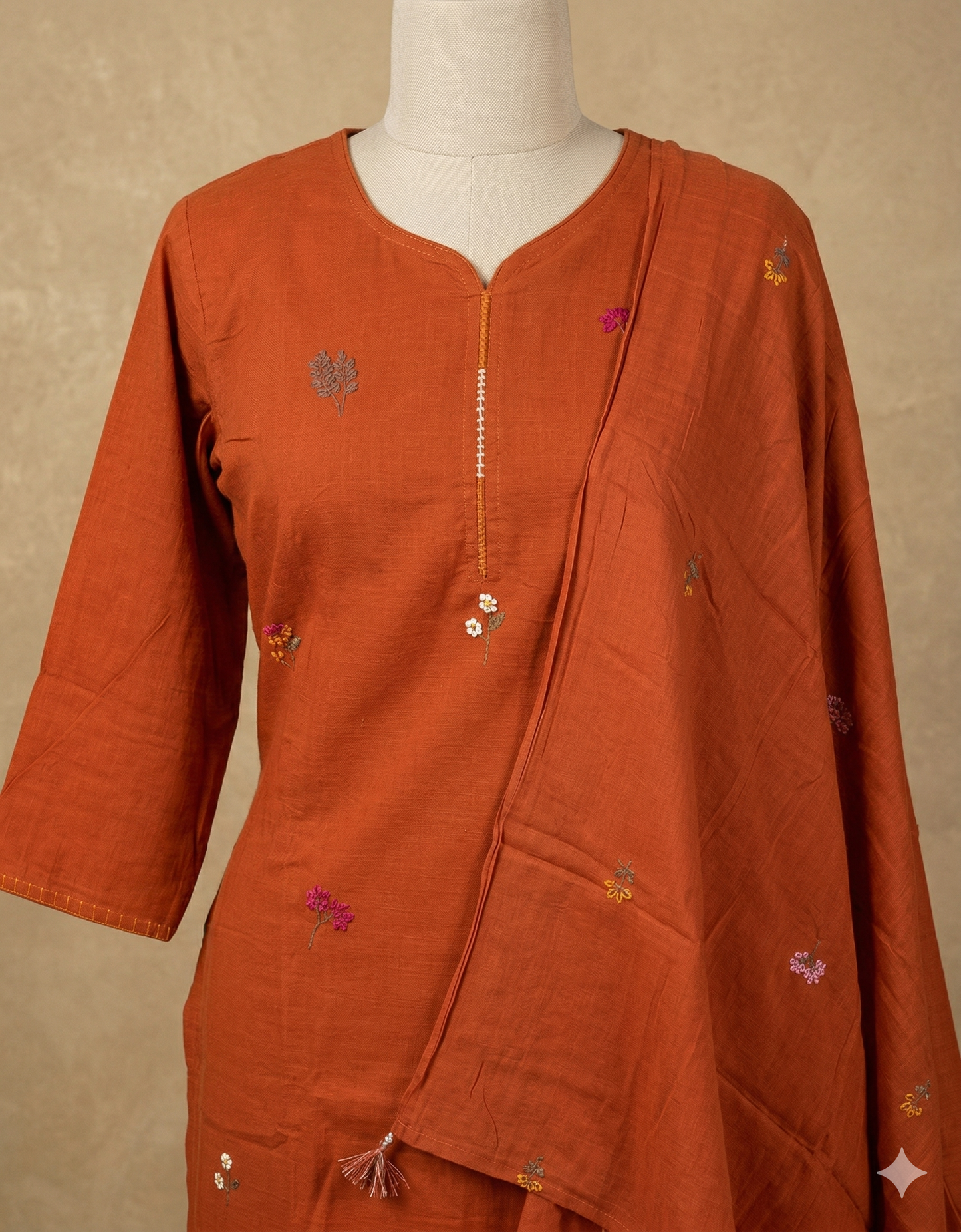 Rust Orange Kesar Slub Cotton Suit set