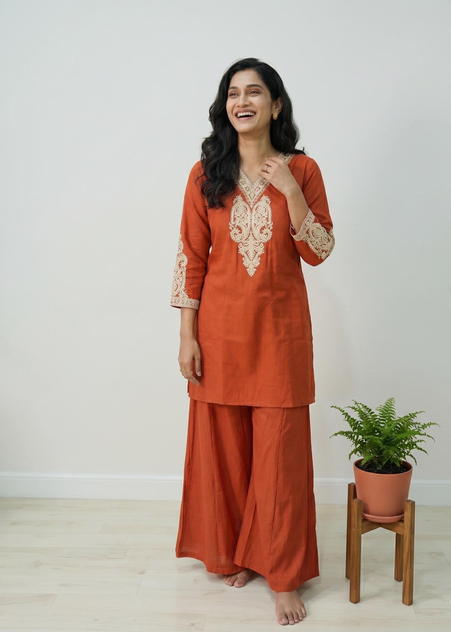 Rust Orange Radya Muslin silk Co-ord set -Set of 2