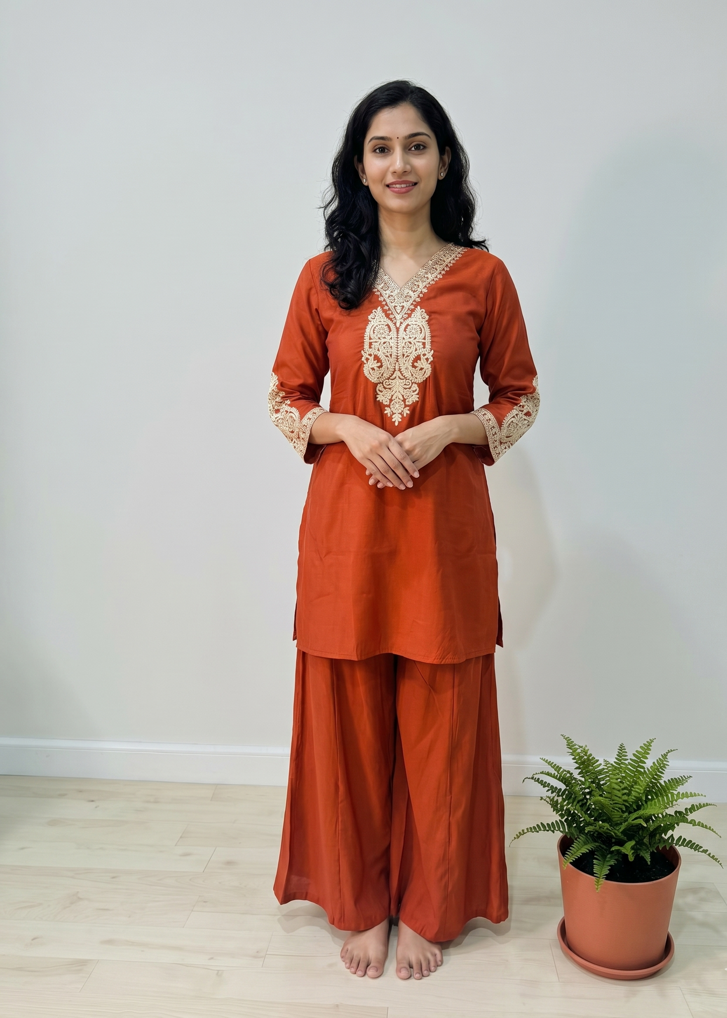 Rust Orange Radya Muslin silk Co-ord set -Set of 2