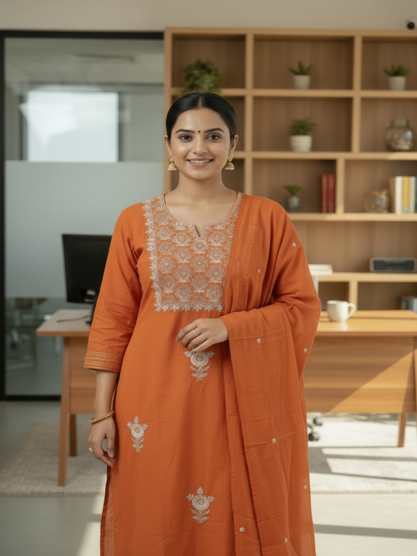 Rust Rishika cotton suit set - set of 3