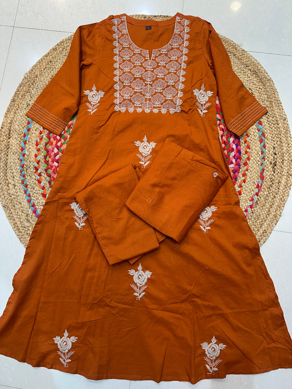 Rust Rishika cotton suit set - set of 3