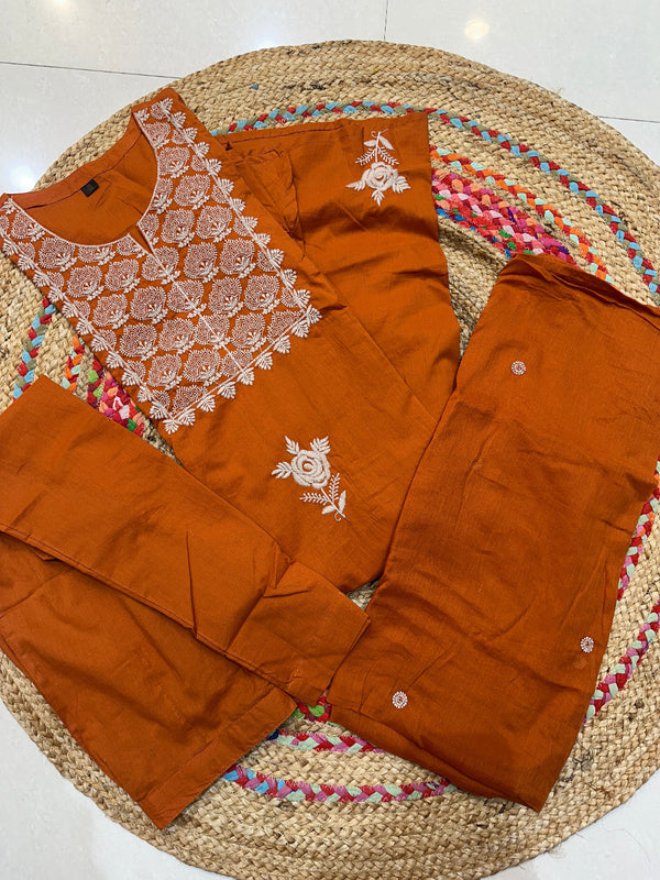 Rust Rishika cotton suit set - set of 3