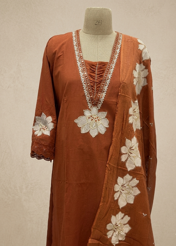 Rust Thriya Cotton suit set - Set of 3